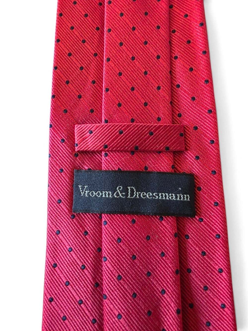 Vroom & Dreesmann Men's 100% Silk Tie Red Black Polka Dot Classic Necktie - Picture 8 of 11